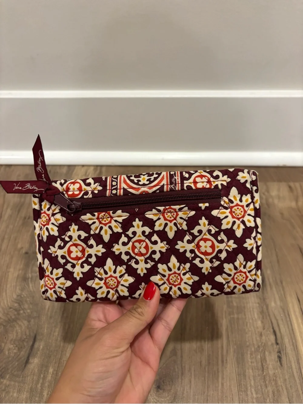 Vera Bradley Burgundy Medallion Trifold Wallet Organizer Clutch Retired Print